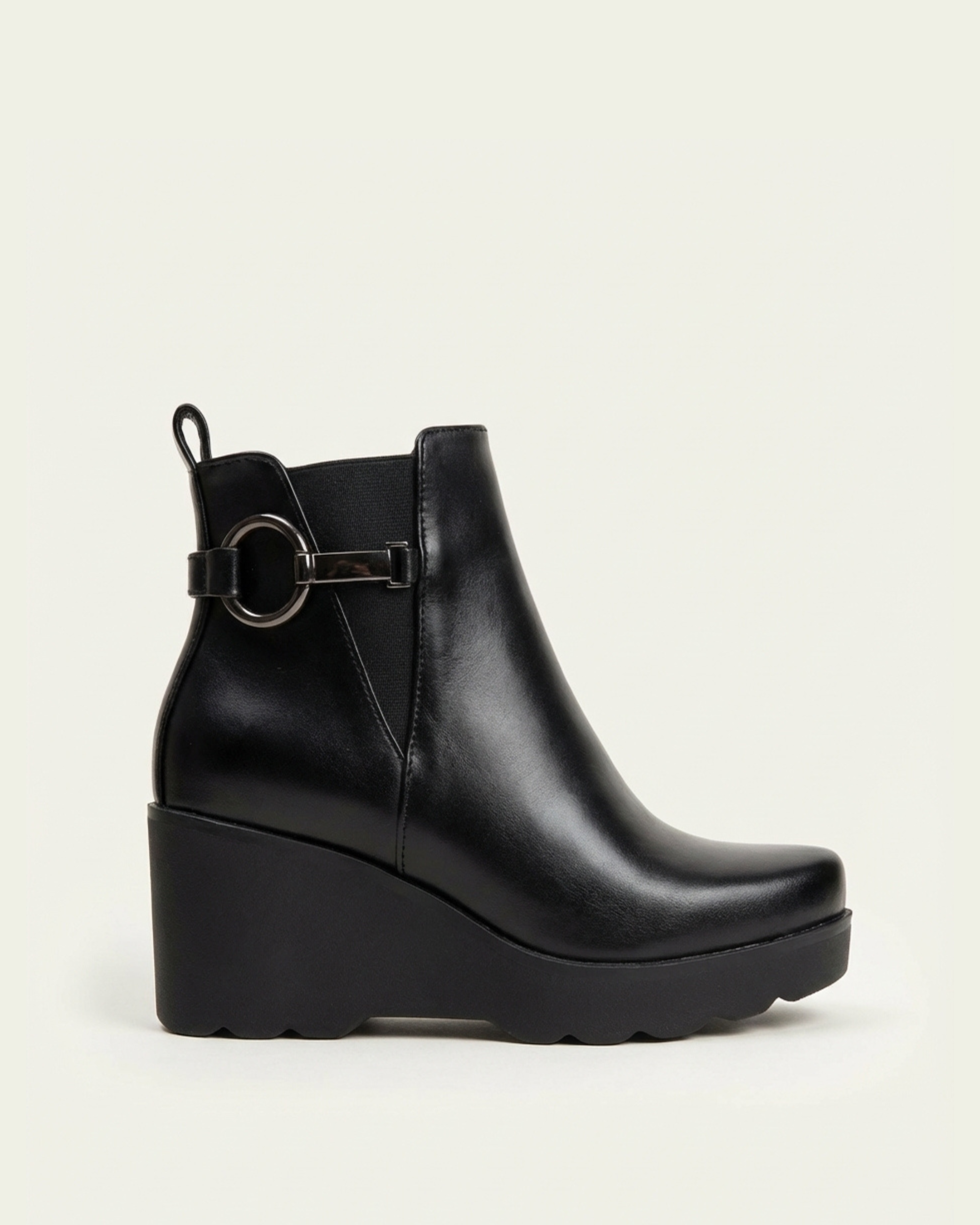 Bottines Compensées Femme en Cuir Noir - Akal