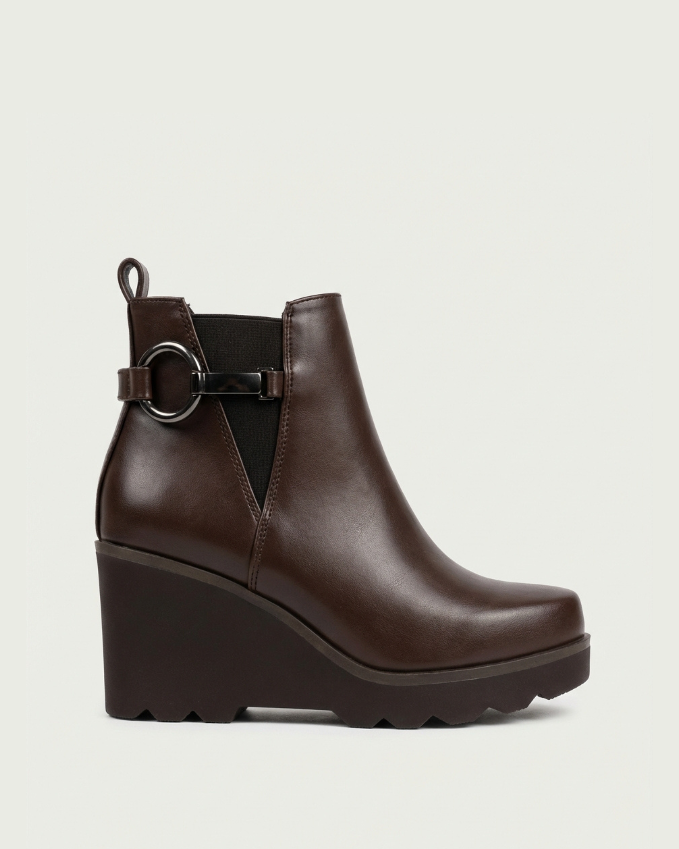 Bottines Compensées Femme en Cuir Marron Chocolat - Akal