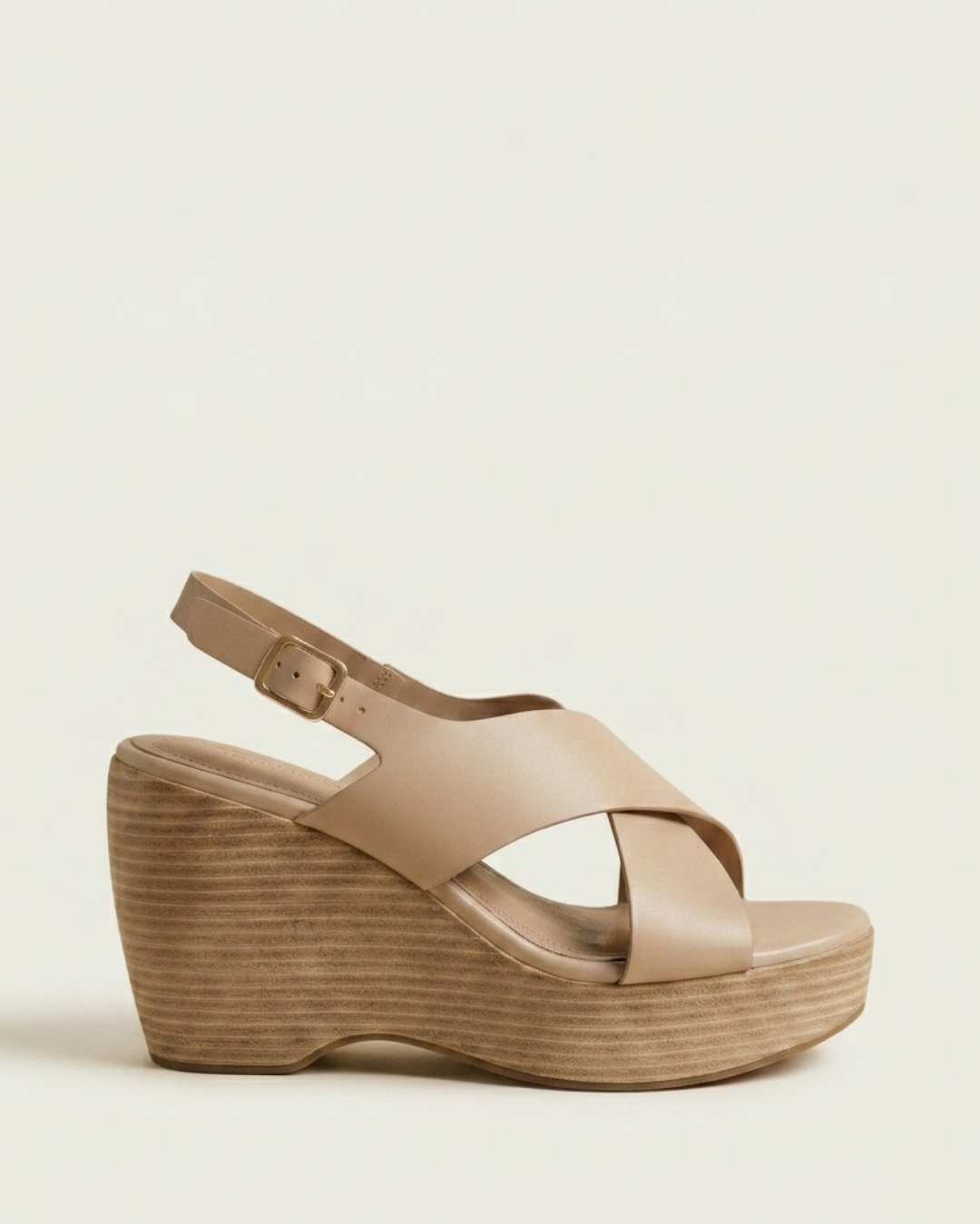 Sandale Compensée Femme à Bride cuir Beige - Tirra