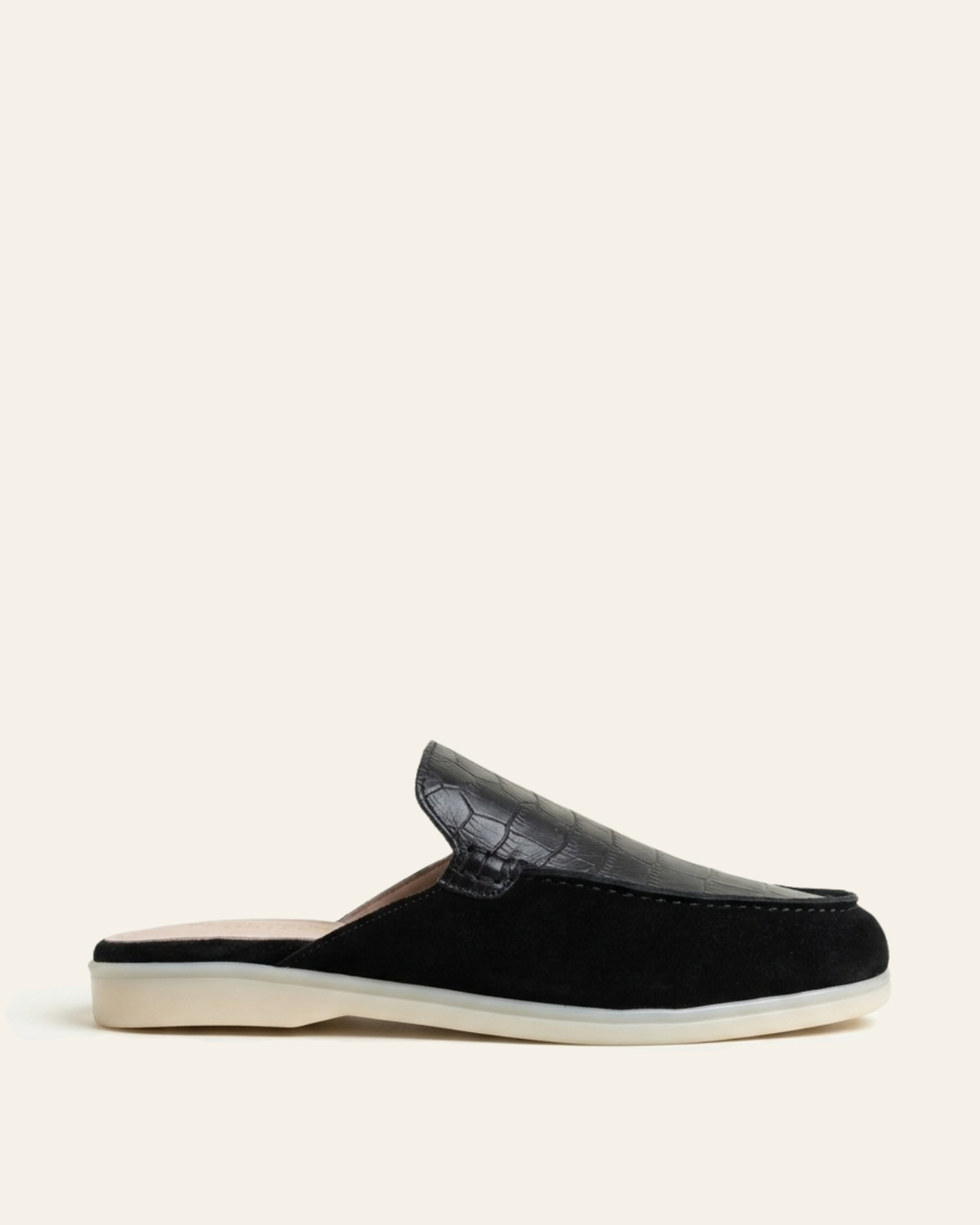Mules Femme Croco et Daim Noir - Urar