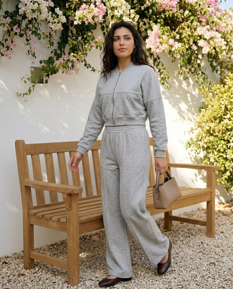Asif Ensemble Gris – Veste Zippée & Pantalon Fluide
