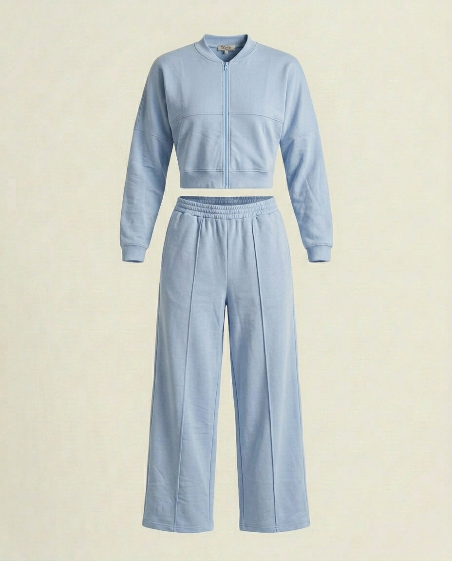 Asif Ensemble Bleu Brume – Veste Zippée & Pantalon Fluide