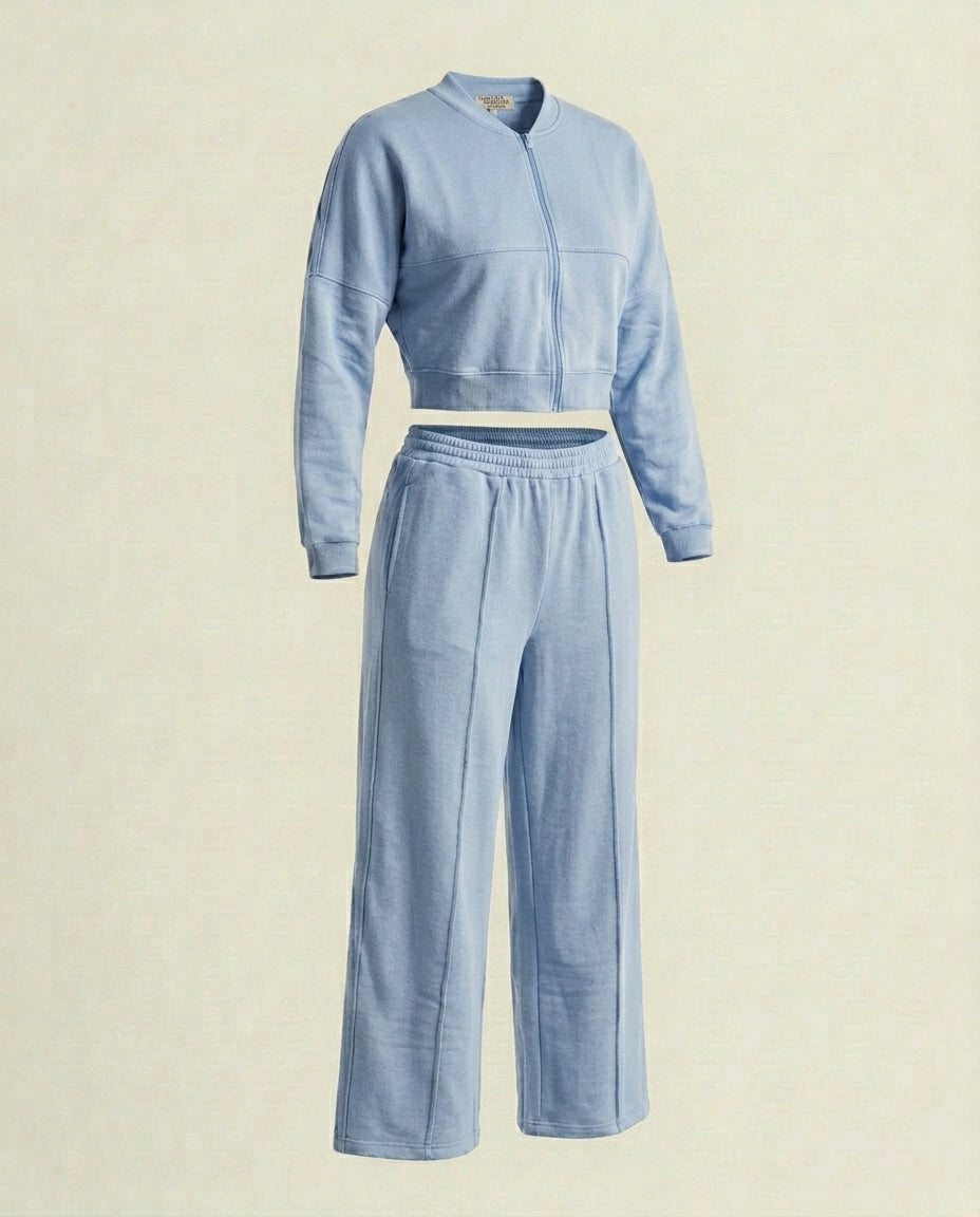 Asif Ensemble Bleu Brume – Veste Zippée & Pantalon Fluide