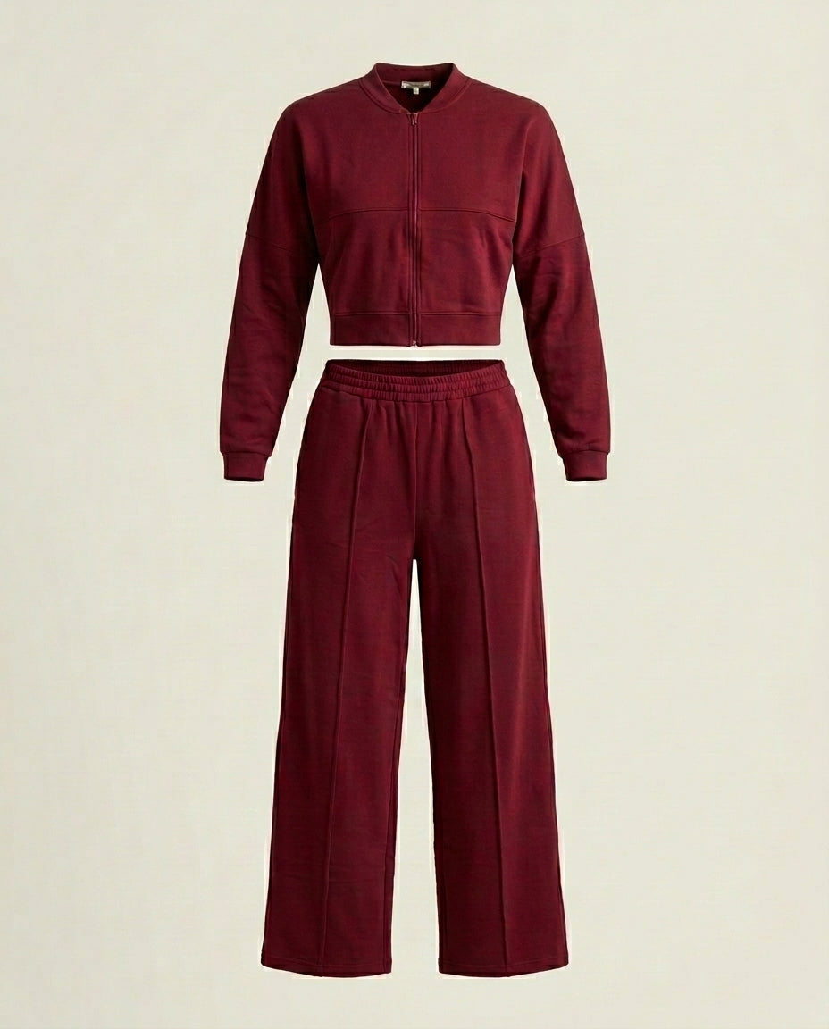 Asif Ensemble Grenat – Veste Zippée & Pantalon Fluide
