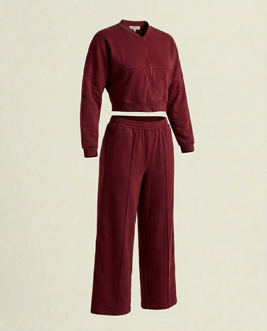 Asif Ensemble Grenat – Veste Zippée & Pantalon Fluide