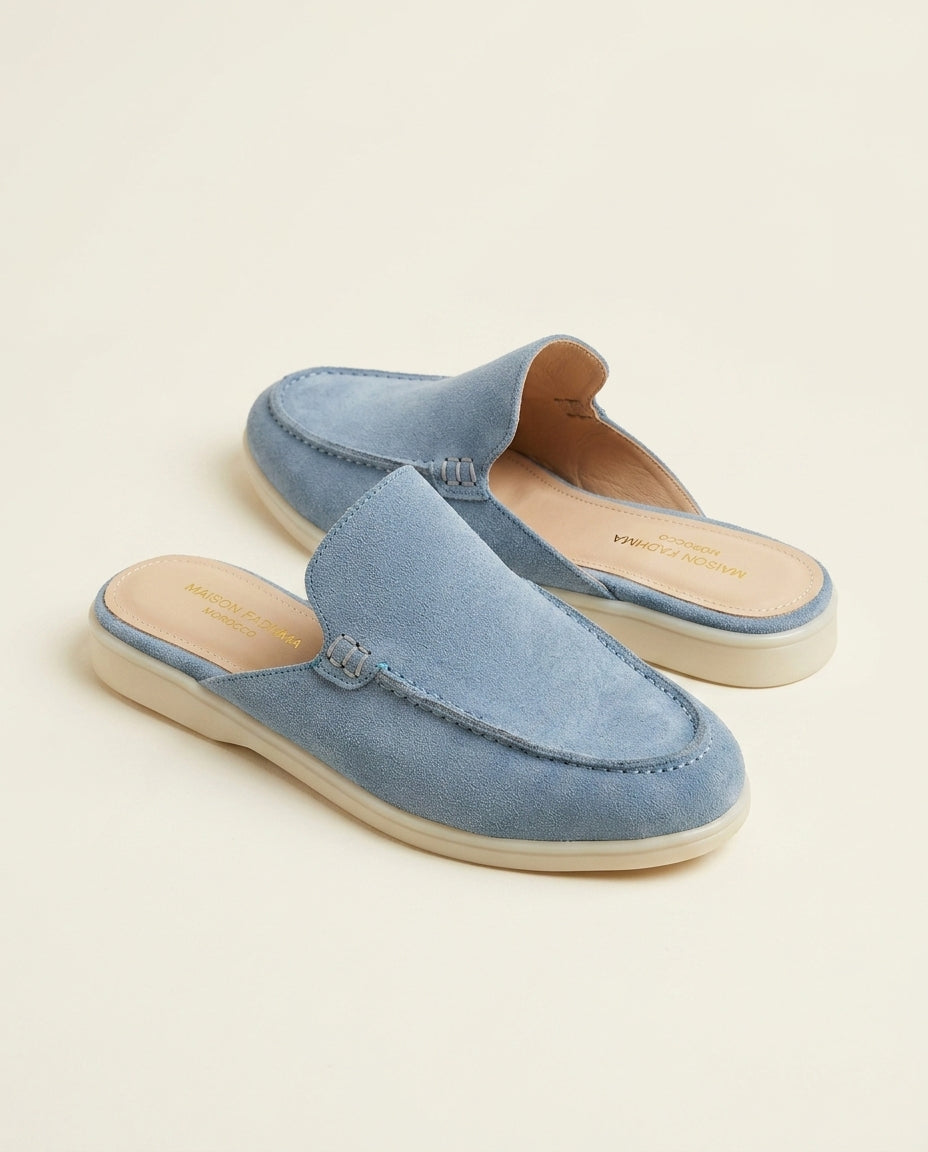 Mules en Daim Bleu Azure - Azru