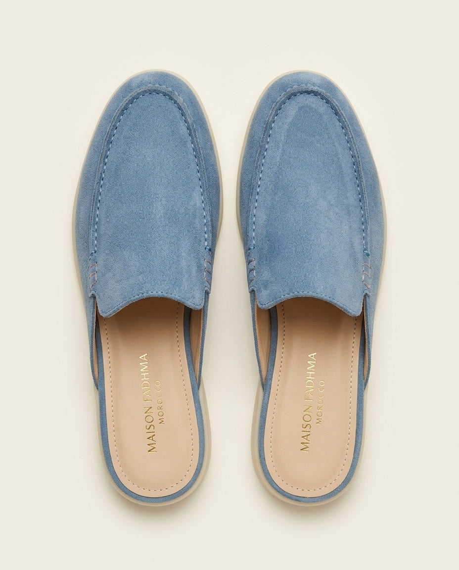 Mules en Daim Bleu Azure - Azru