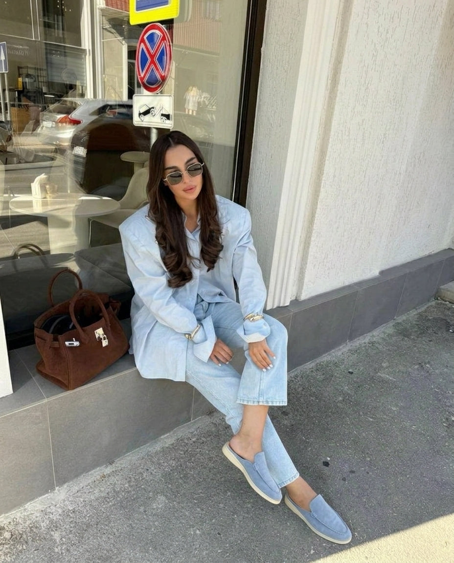 Mules en Daim Bleu Azure - Azru