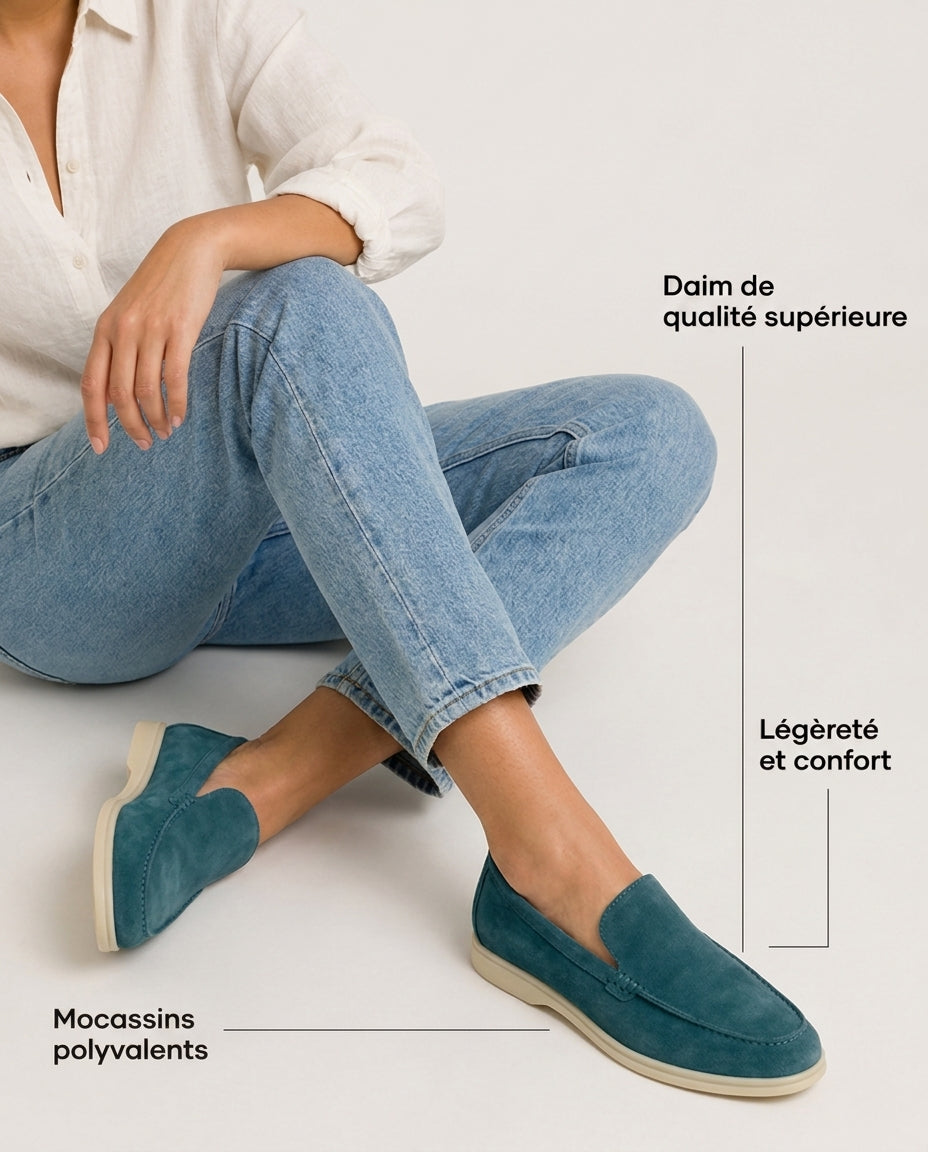 Mocassins en Daim Bleu Pétrole - Izem