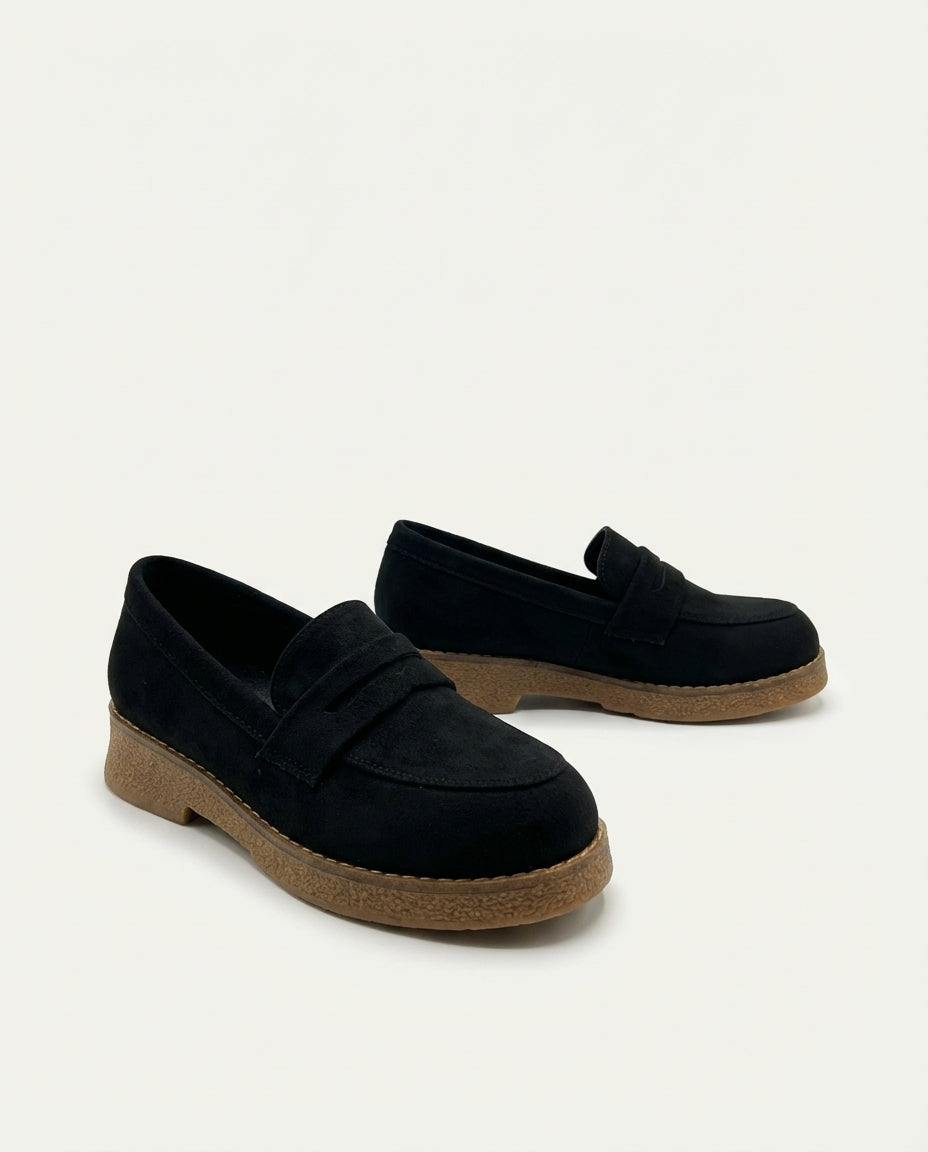 Mocassins Femme en Daim Noir - Aylal