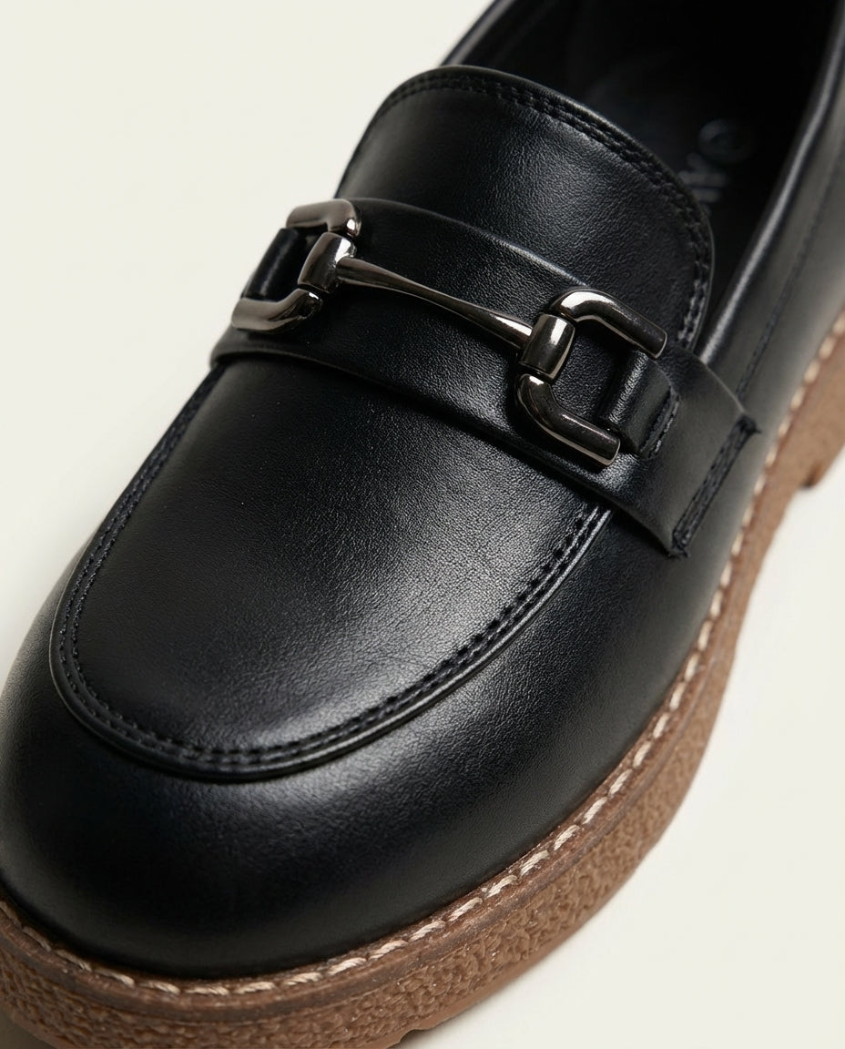 Mocassins Femme en Cuir Noir avec Boucle - Tifin