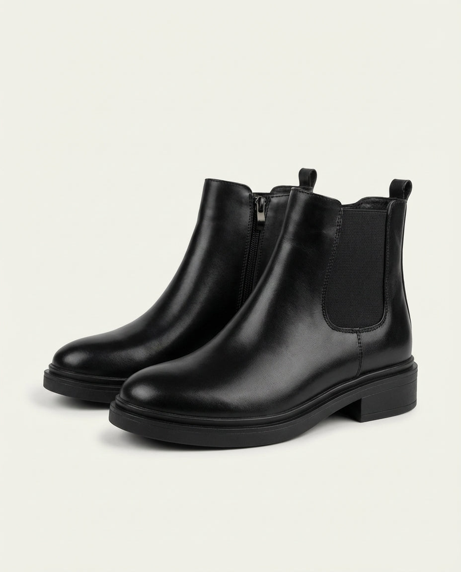 Bottines Chelsea Femme en Cuir Lisse Noir - Tislit