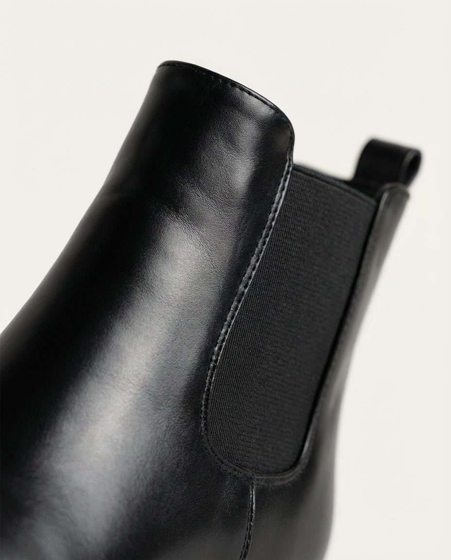 Bottines Chelsea Femme en Cuir Lisse Noir - Tislit
