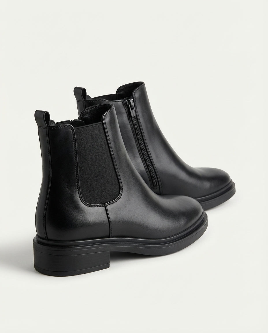 Bottines Chelsea Femme en Cuir Lisse Noir - Tislit