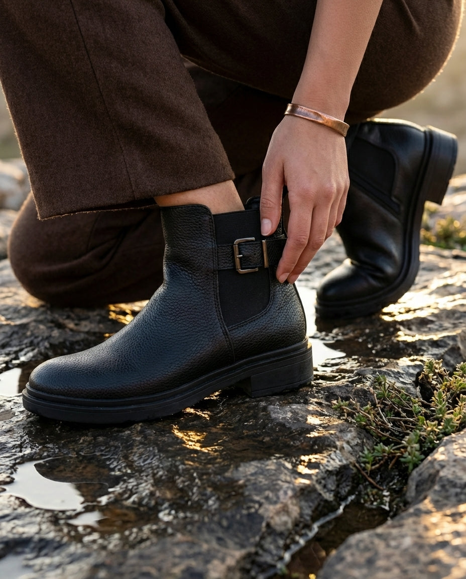 Bottines Chelsea Femme en Cuir Noir - Azenzar