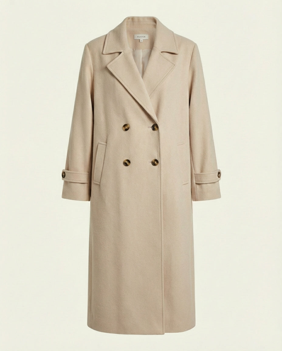 Manteau Long Femme Beige sablé - Sylia