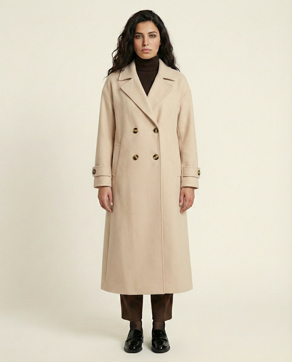 Manteau Long Femme Beige sablé - Sylia