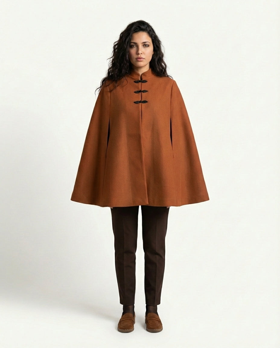 Cape en Coton Terracotta Col Mao - Abrid