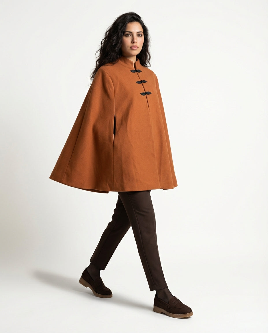 Cape en Coton Terracotta Col Mao - Abrid