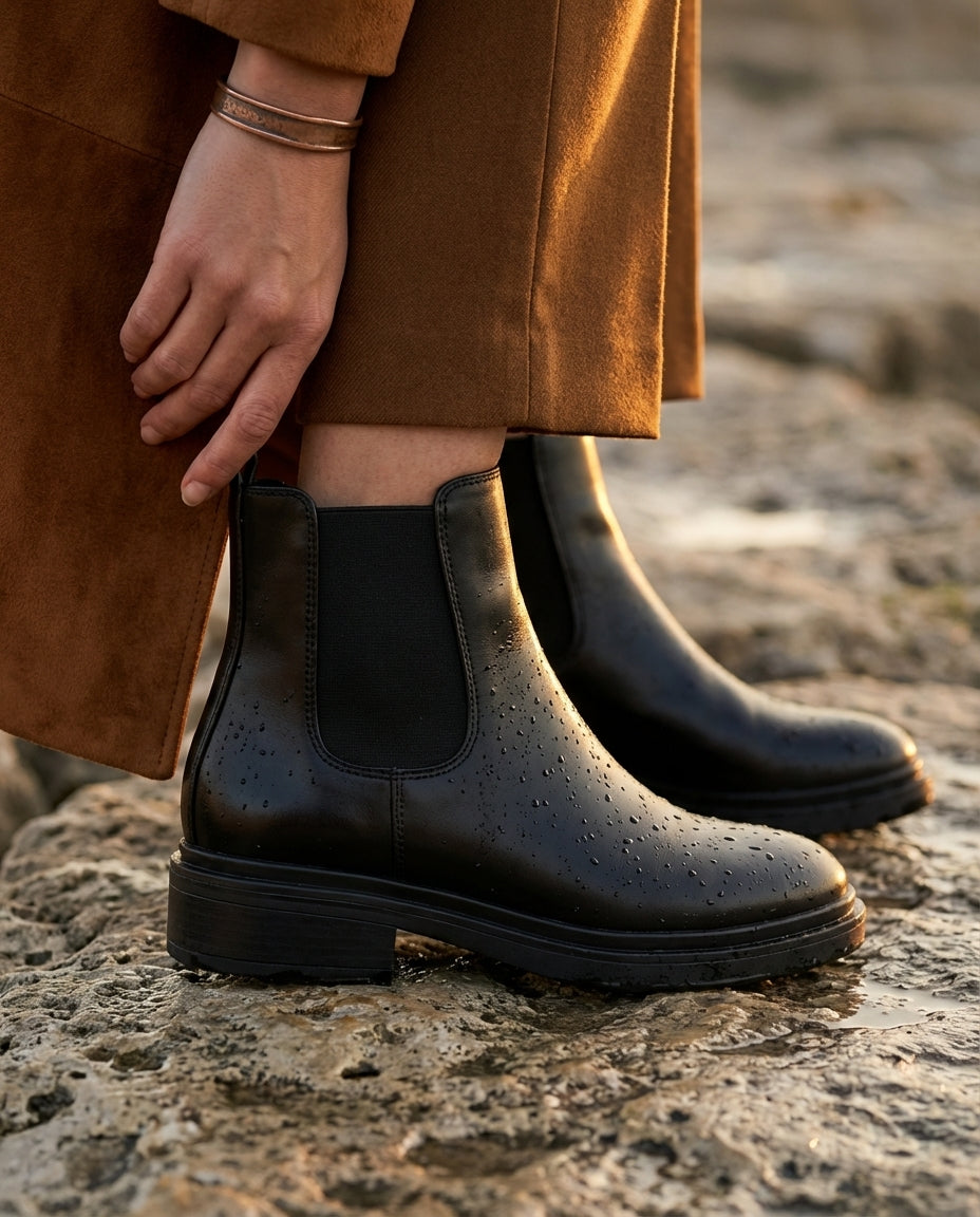 Bottines Chelsea Femme en Cuir Lisse Noir - Tislit