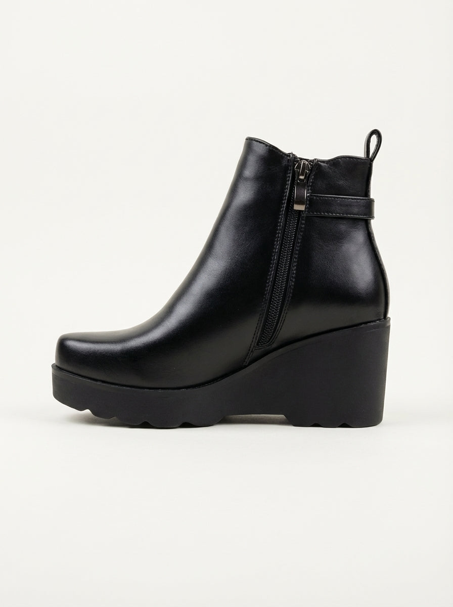 Bottines Compensées Femme en Cuir Noir - Akal