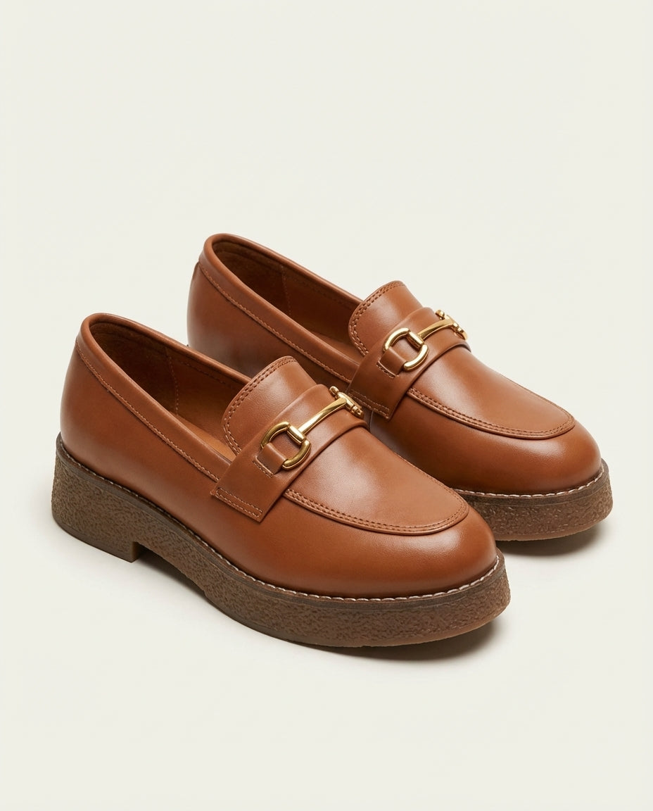 Mocassins Femme en Cuir Marron avec Boucle - Tifin