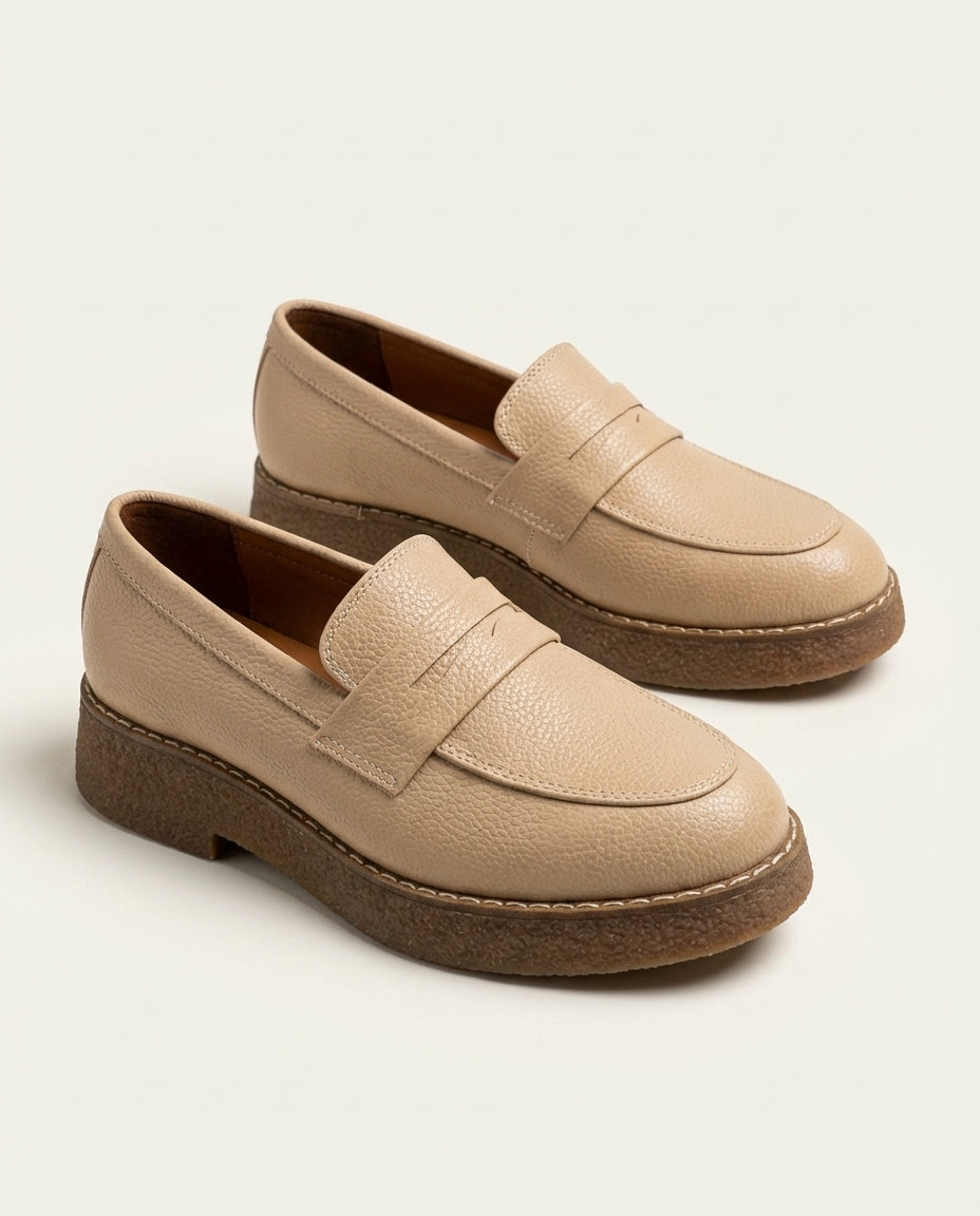 Mocassins Femme en Cuir Beige - Aksil