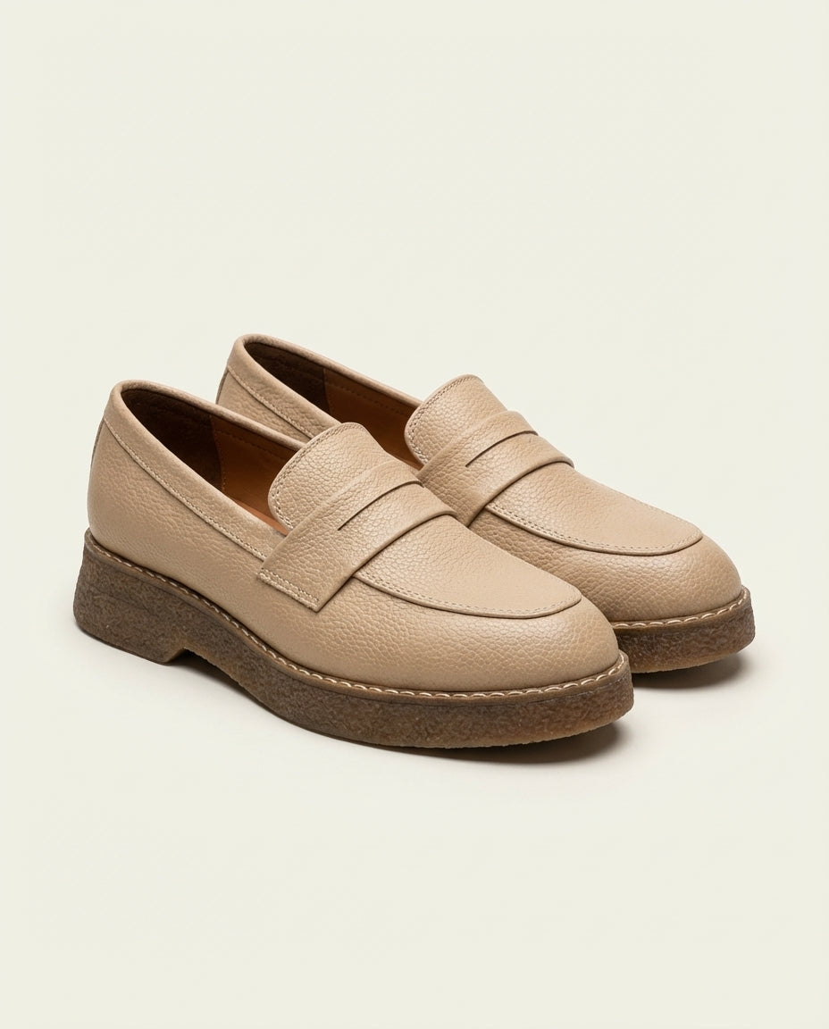 Mocassins Femme en Cuir Beige - Aksil