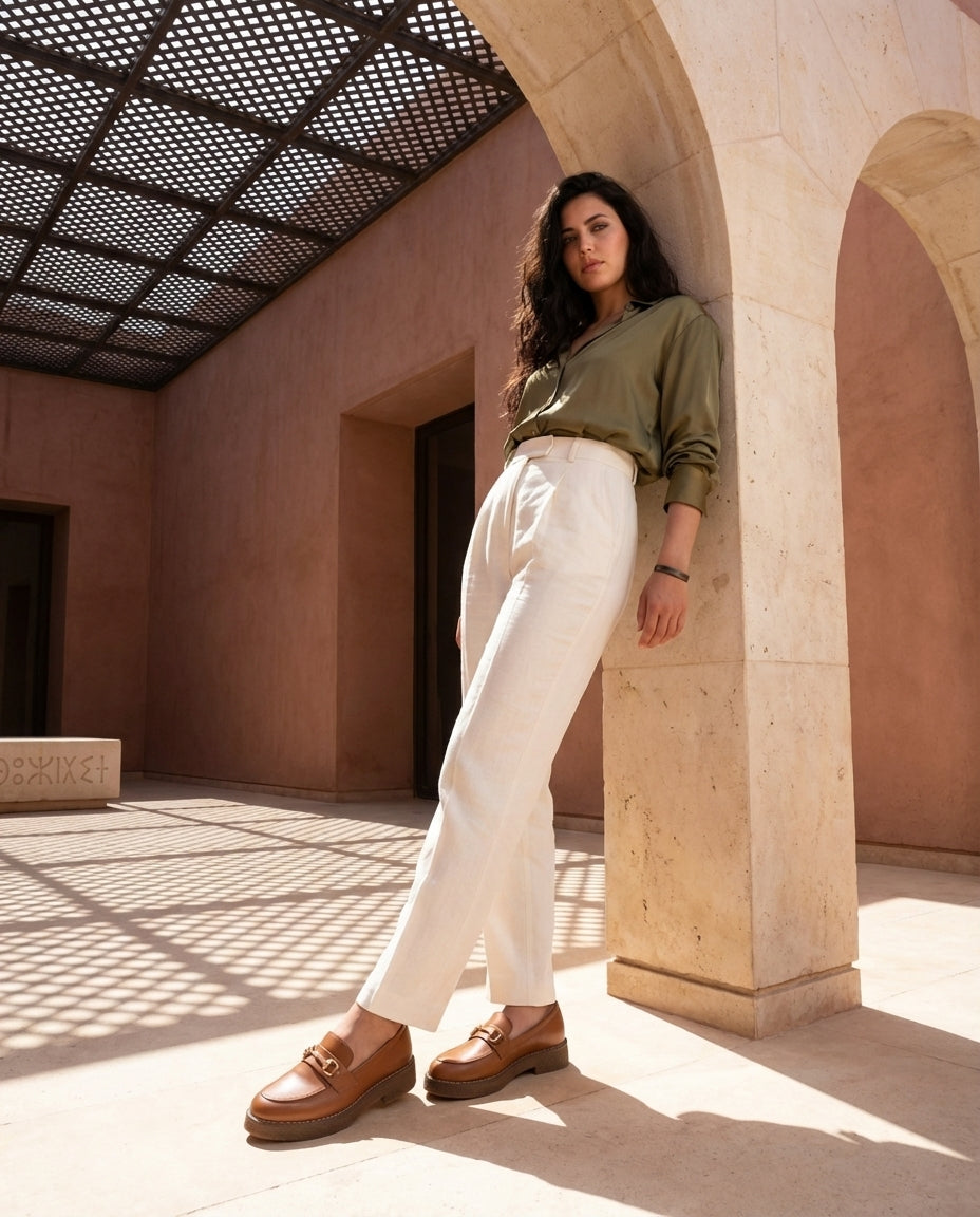 Mocassins Femme en Cuir Marron avec Boucle - Tifin