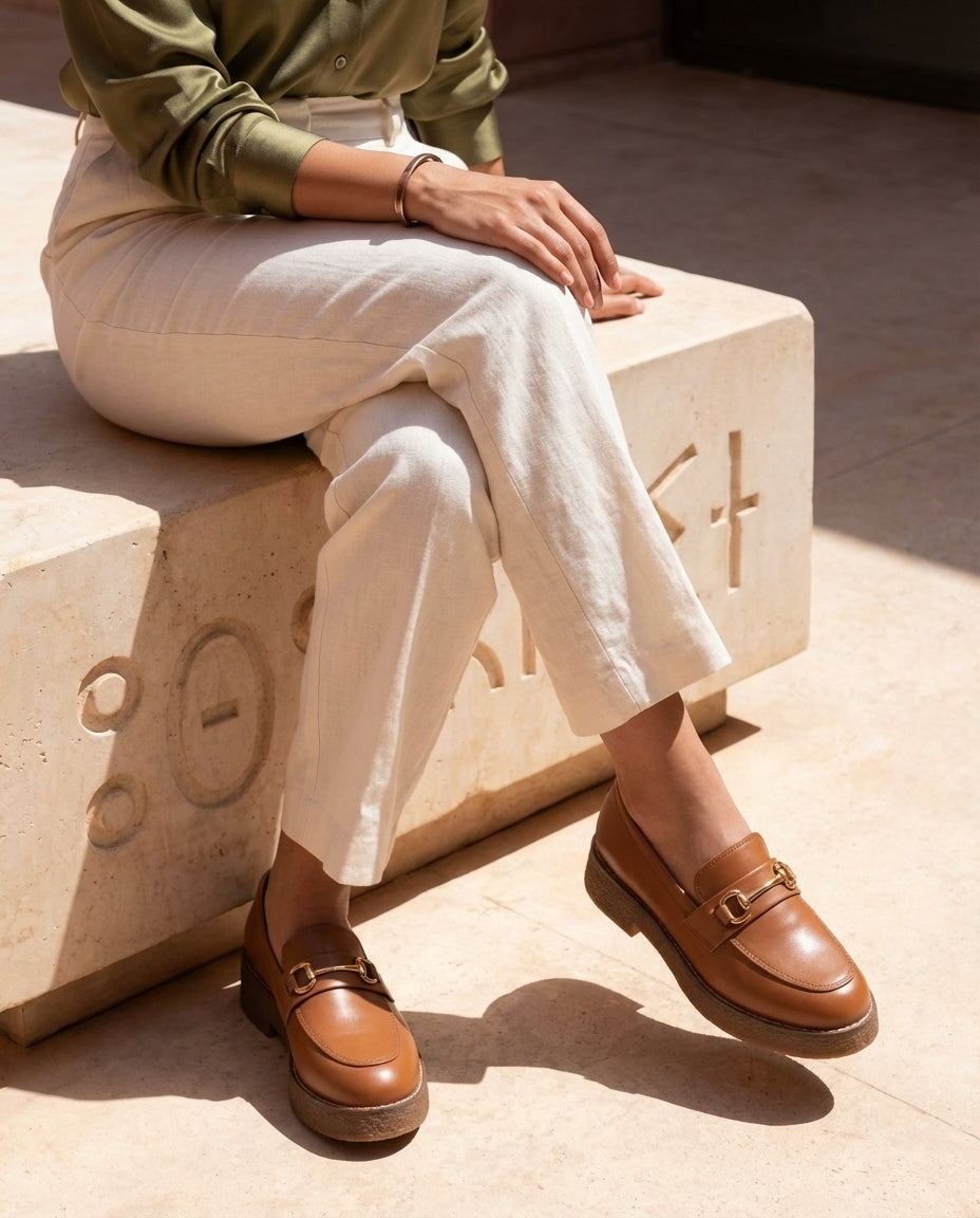 Mocassins Femme en Cuir Marron avec Boucle - Tifin