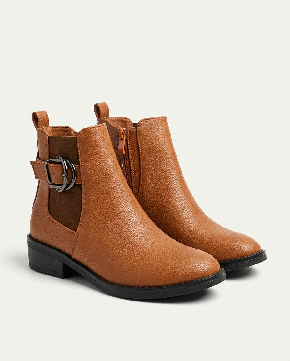 Bottines Chelsea Femme en Cuir Cognac Miel- Nahla