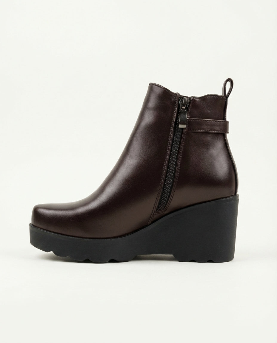 Bottines Compensées Femme en Cuir Marron Chocolat - Akal