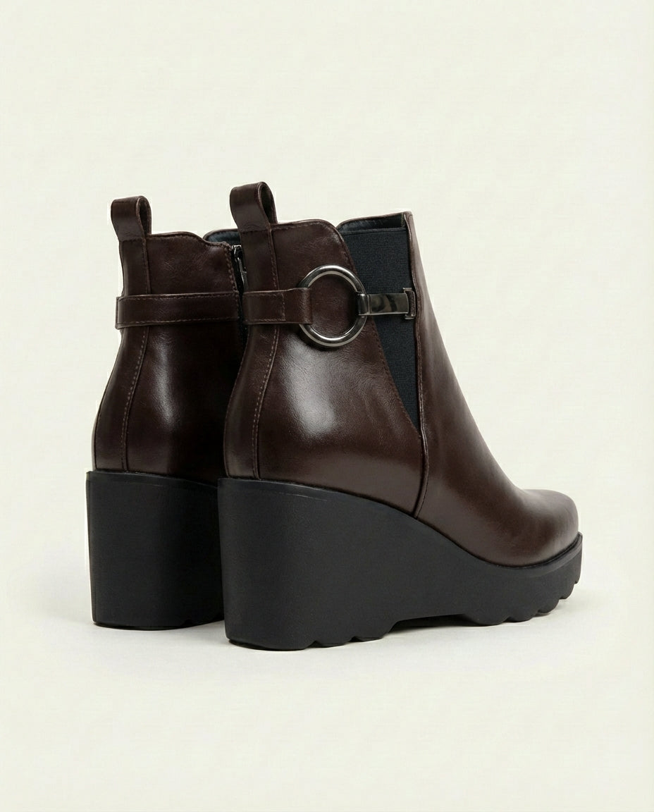Bottines Compensées Femme en Cuir Marron Chocolat - Akal