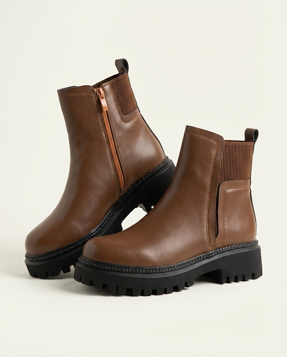 Bottines Chelsea Femme en Cuir Cognac Brulé - Zayna