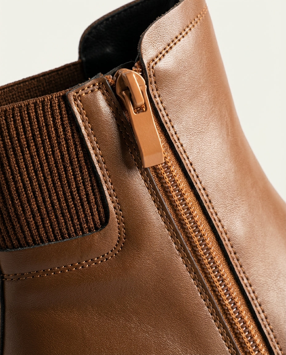 Bottines Chelsea Femme en Cuir Cognac Brulé - Zayna