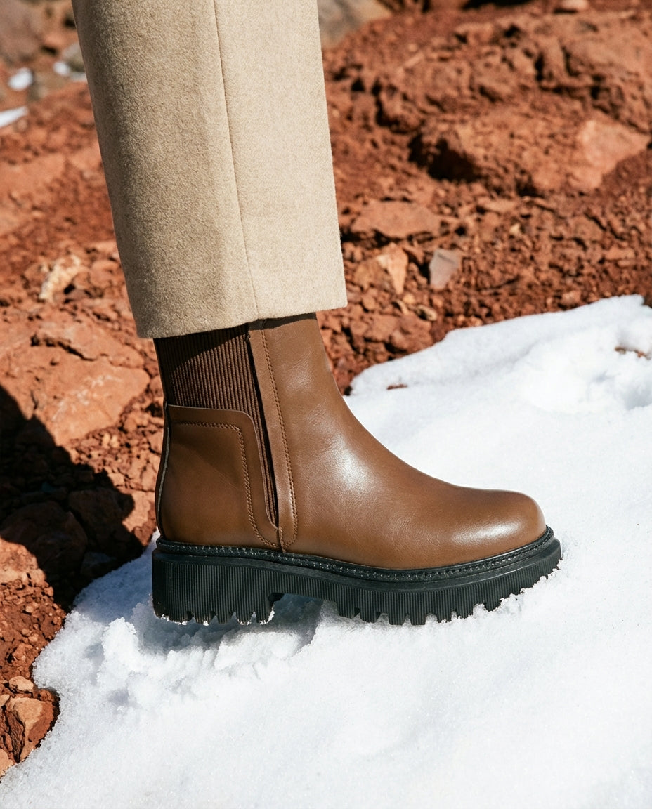 Bottines Chelsea Femme en Cuir Cognac Brulé - Zayna