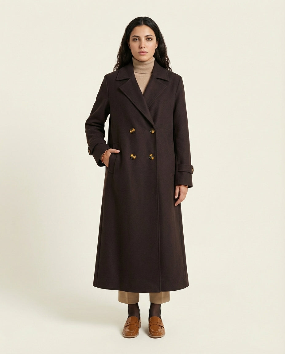 Manteau Long Femme Marron Espresso - Sylia