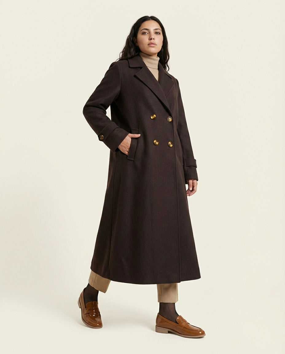 Manteau Long Femme Marron Espresso - Sylia