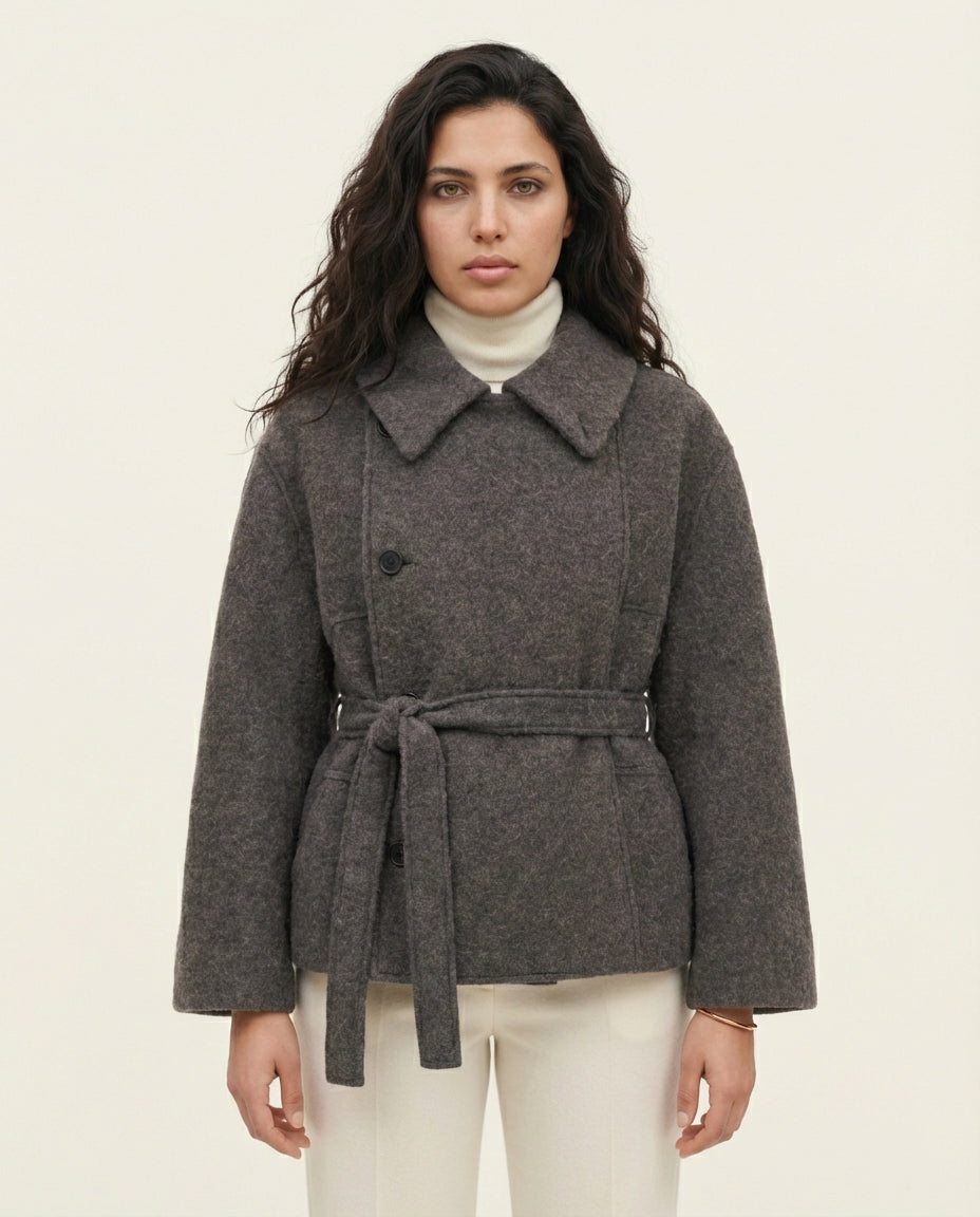 Veste Courte Femme en Laine avec Ceinture - Aruy