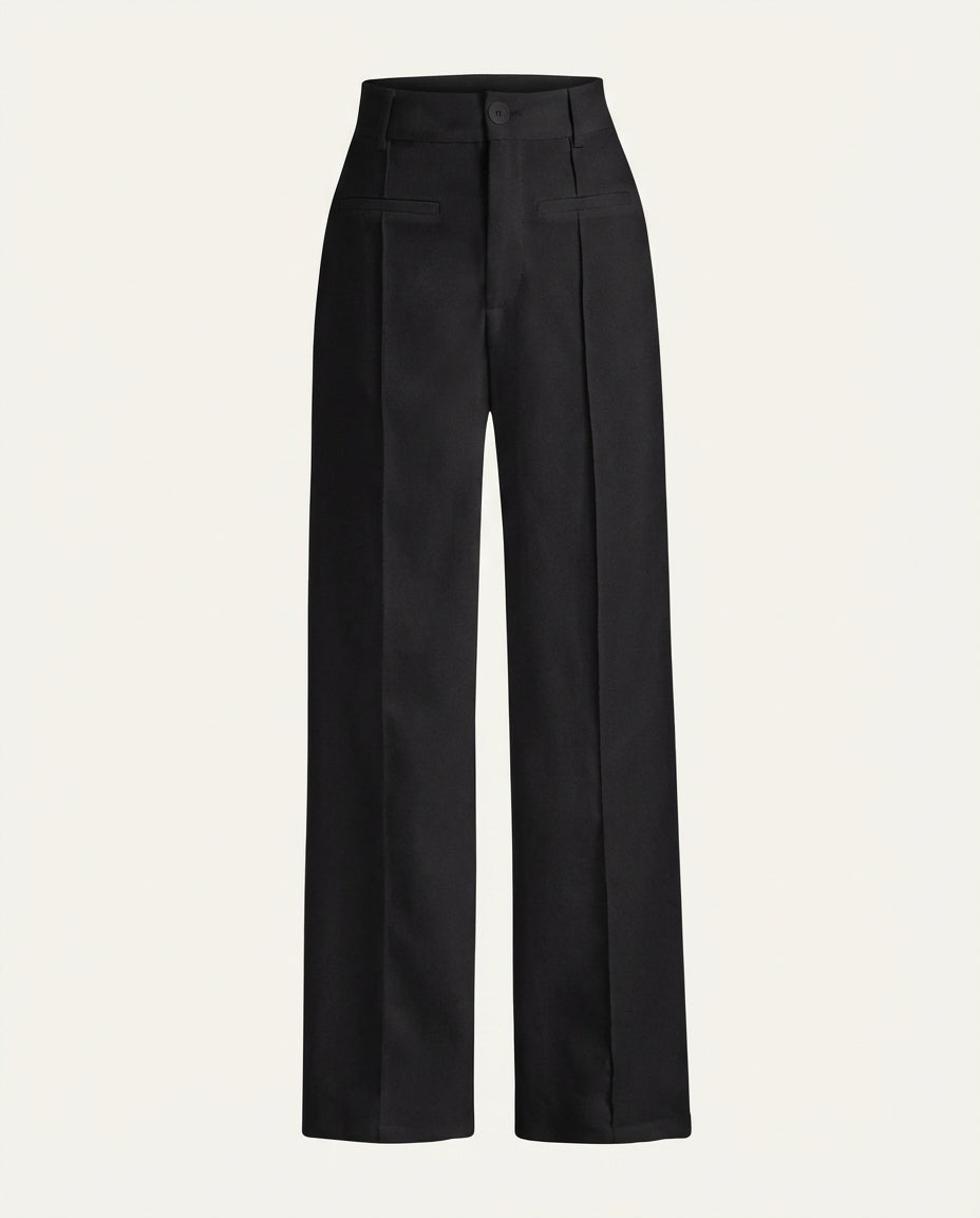 Pantalon Large Femme Coupe Tailleur Noir - Tamesna