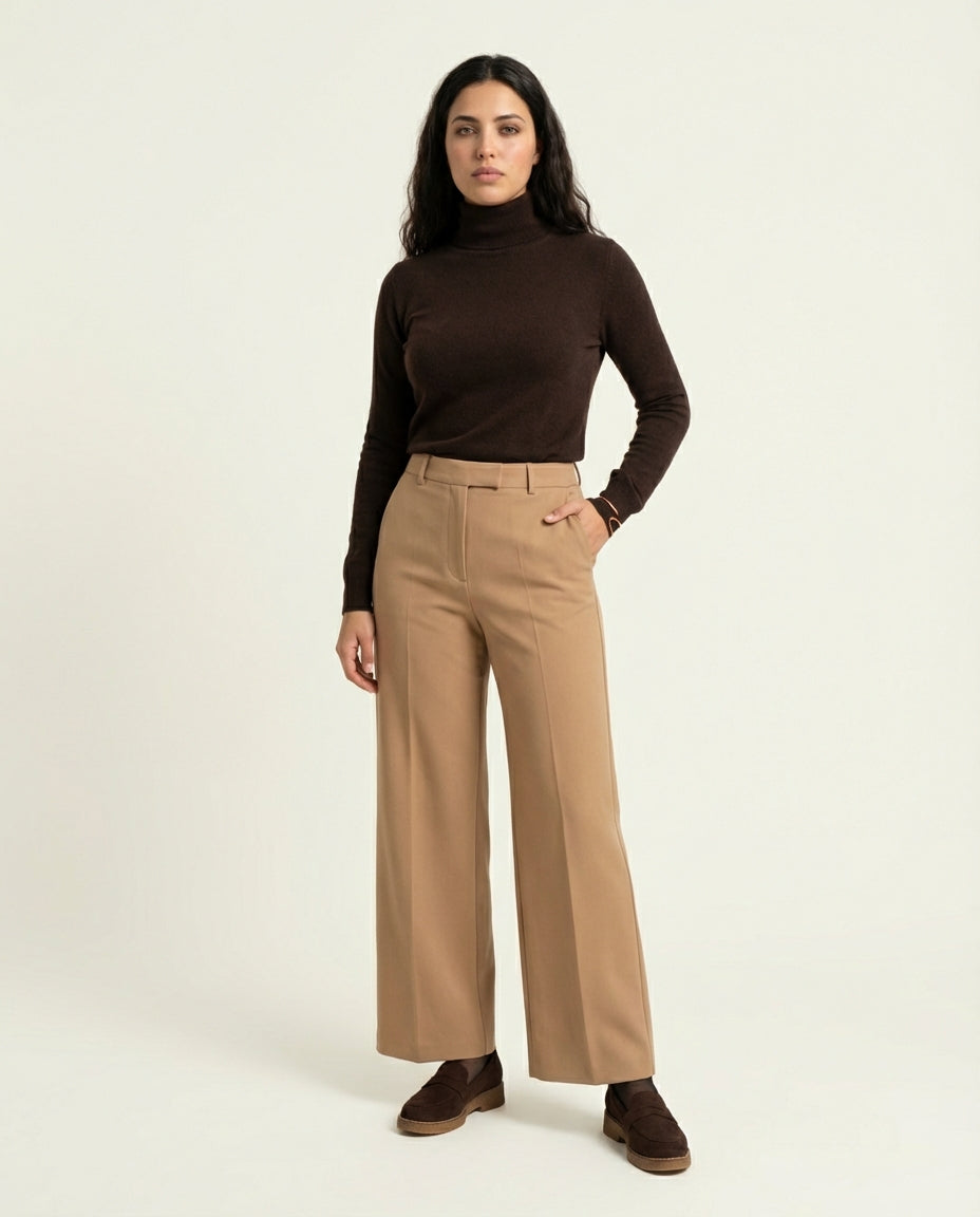 Pantalon Large Femme Coupe Tailleur Beige - Tamesna