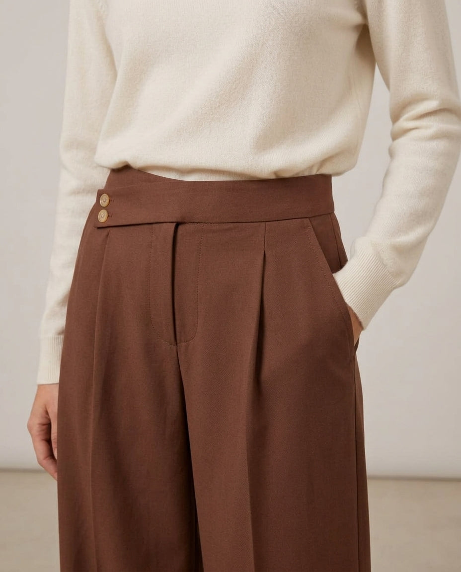 Pantalon Large Fluide Stretch Marron - Izil