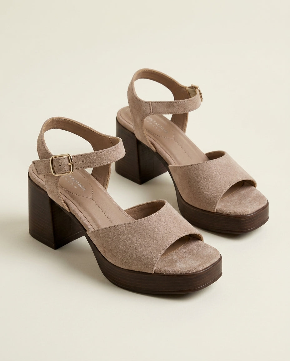 Sandale à Talon Femme Daim Beige - Arez