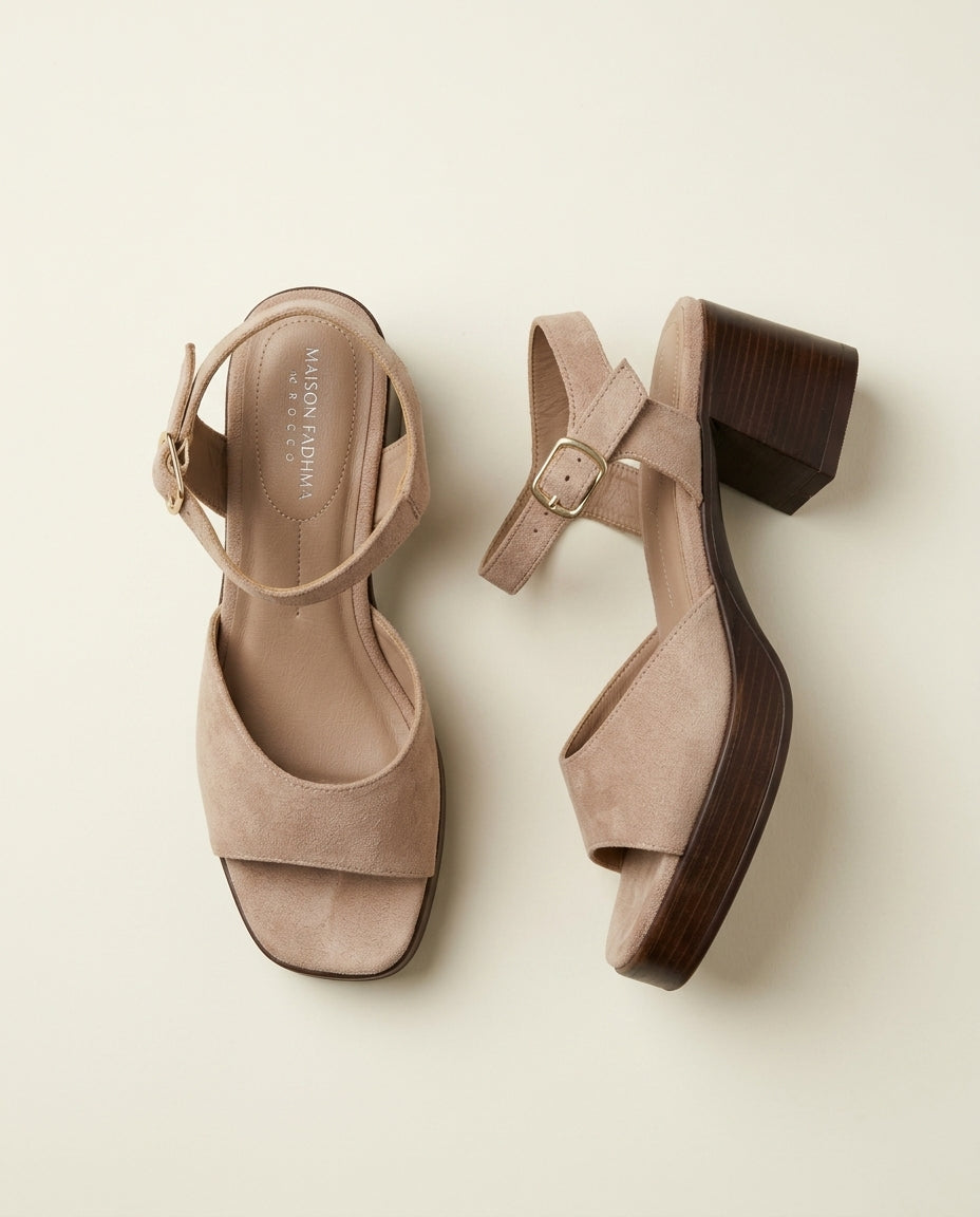 Sandale à Talon Femme Daim Beige - Arez