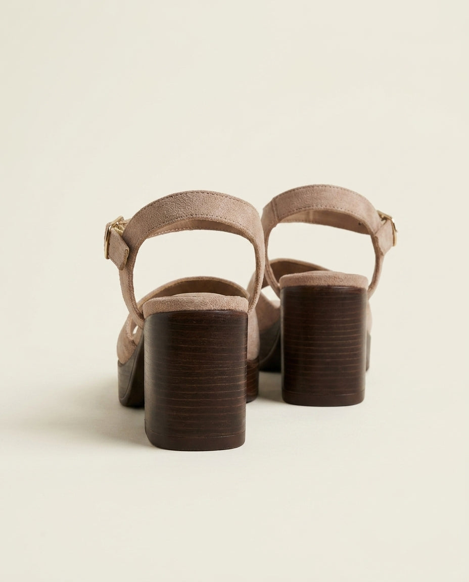Sandale à Talon Femme Daim Beige - Arez