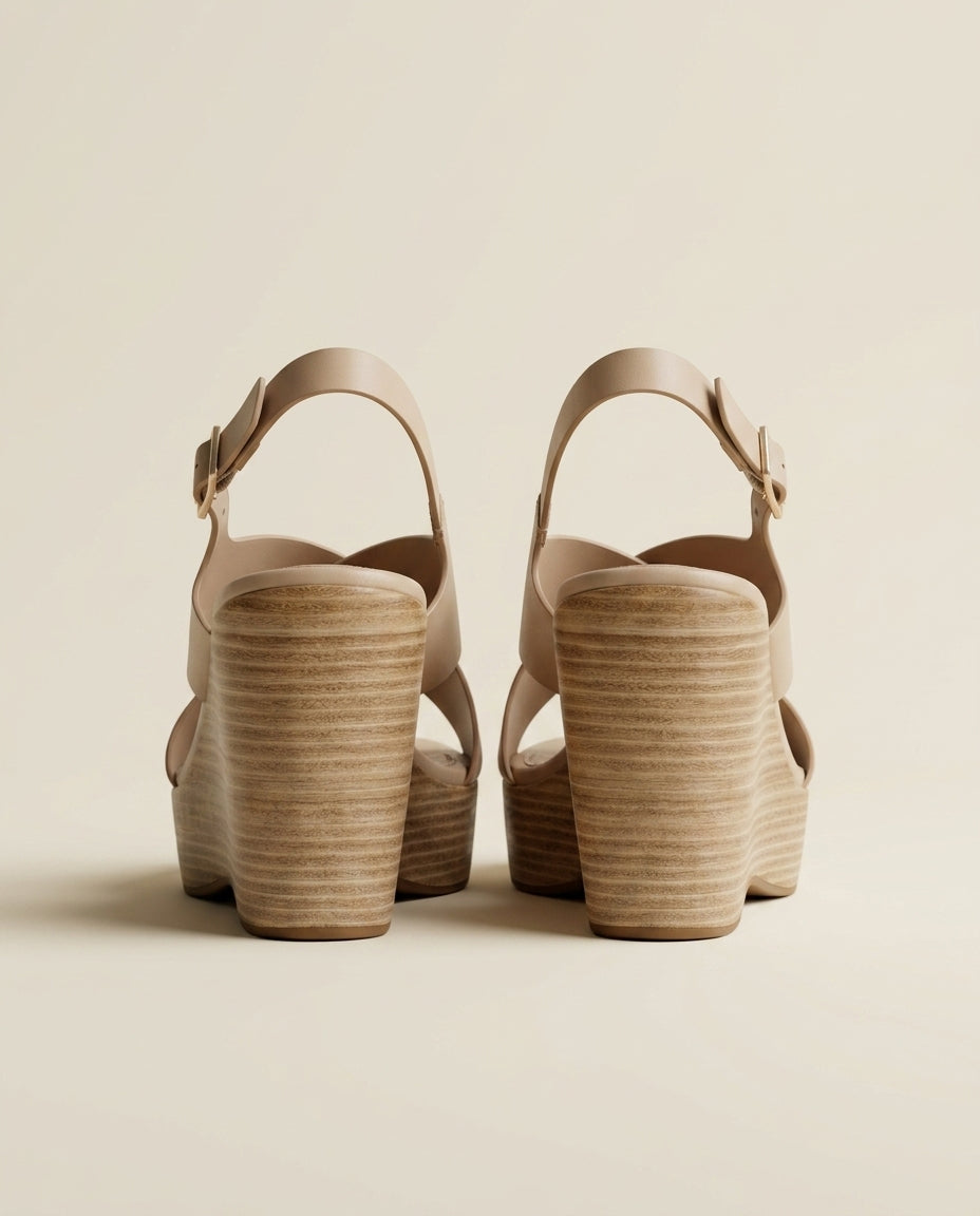 Sandale Compensée Femme à Bride cuir Beige - Tirra