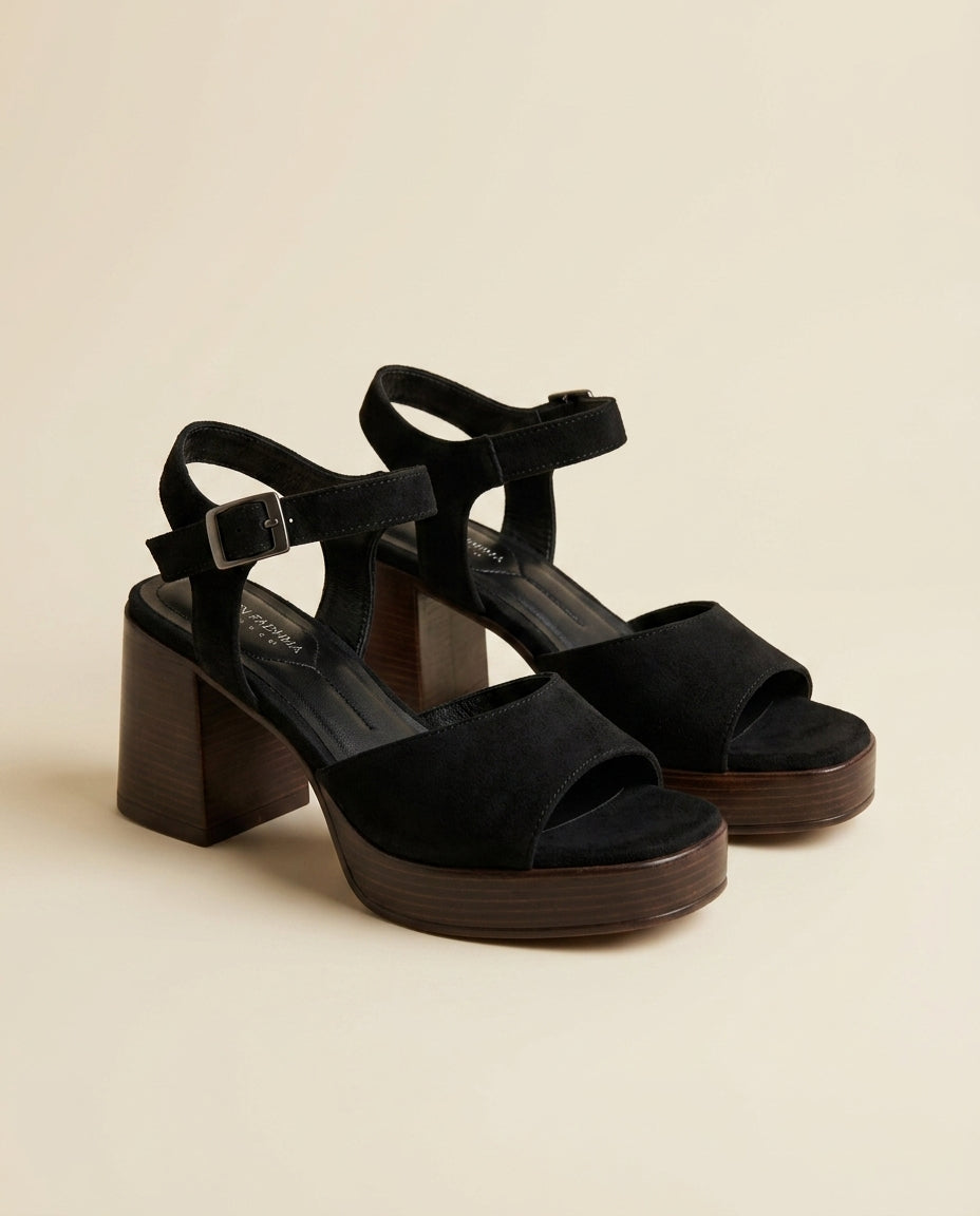 Sandale à Talon Femme Daim Noir - Arez
