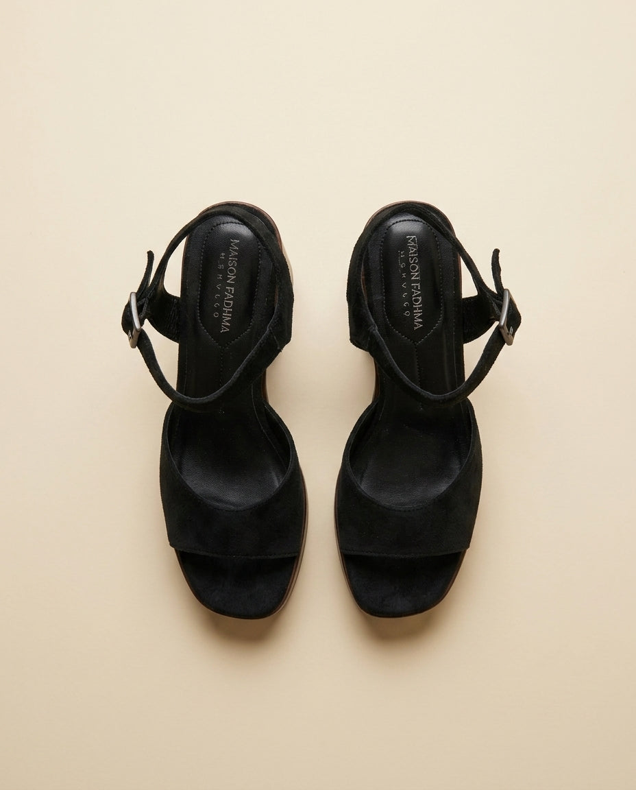 Sandale à Talon Femme Daim Noir - Arez