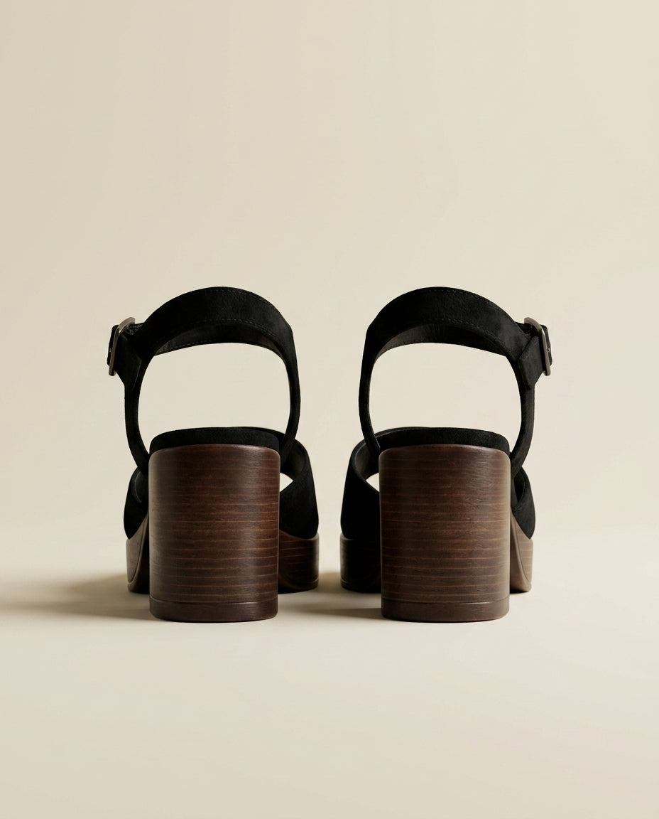 Sandale à Talon Femme Daim Noir - Arez