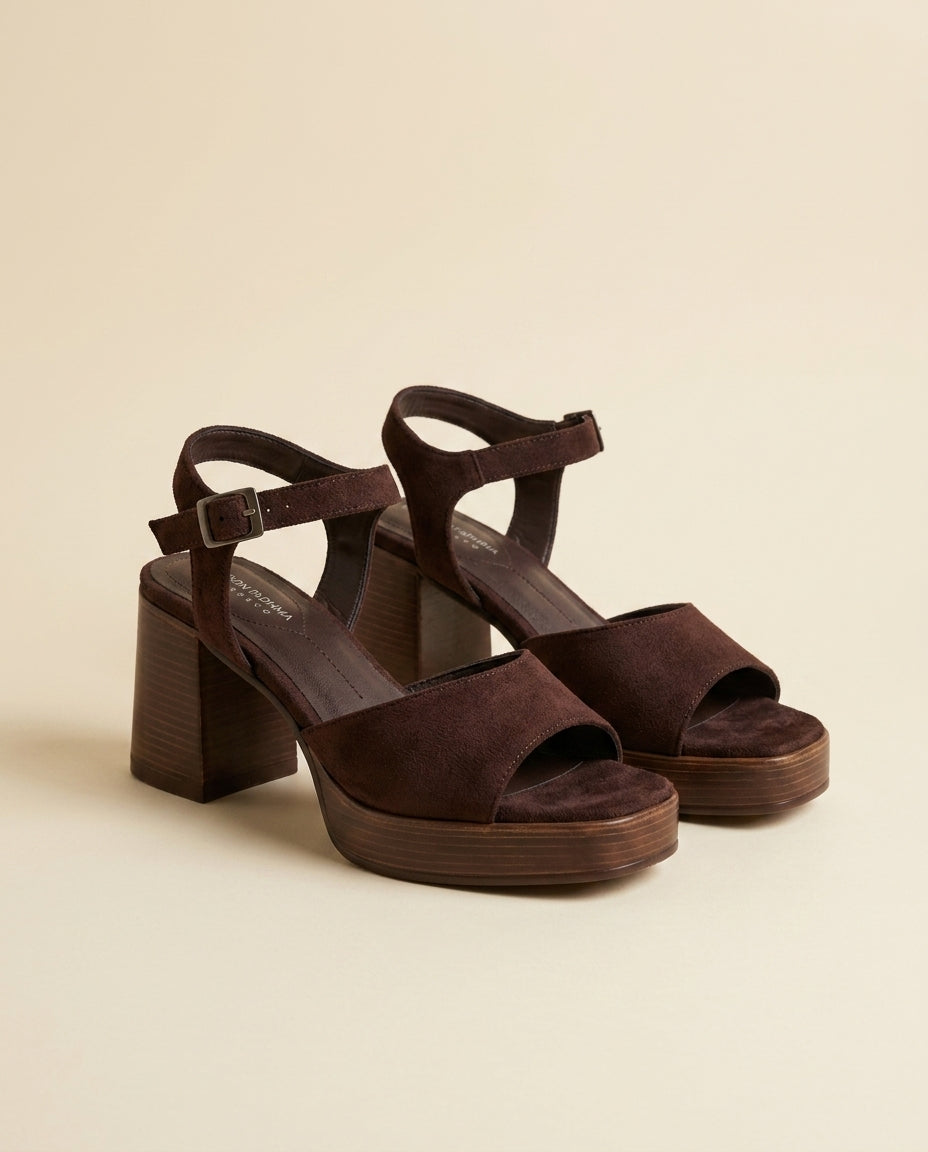 Sandale à Talon Femme Daim Marron - Arez
